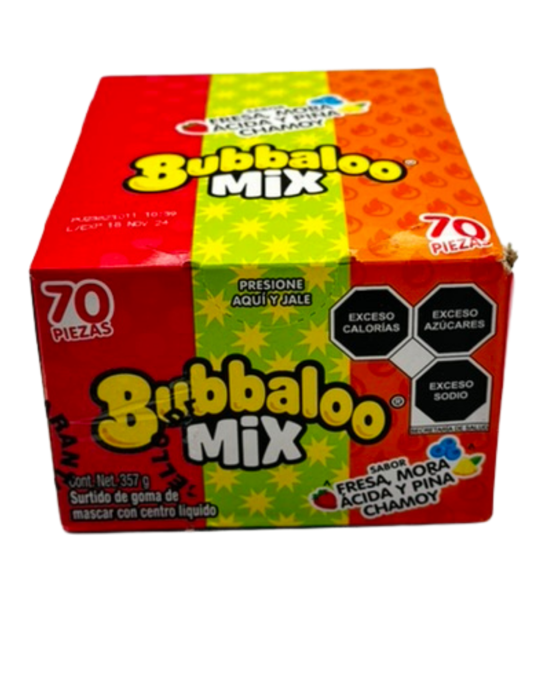 Bubbaloo Mix 70uds. Sabores Fresa, Mora Acida y Pina Chamoy